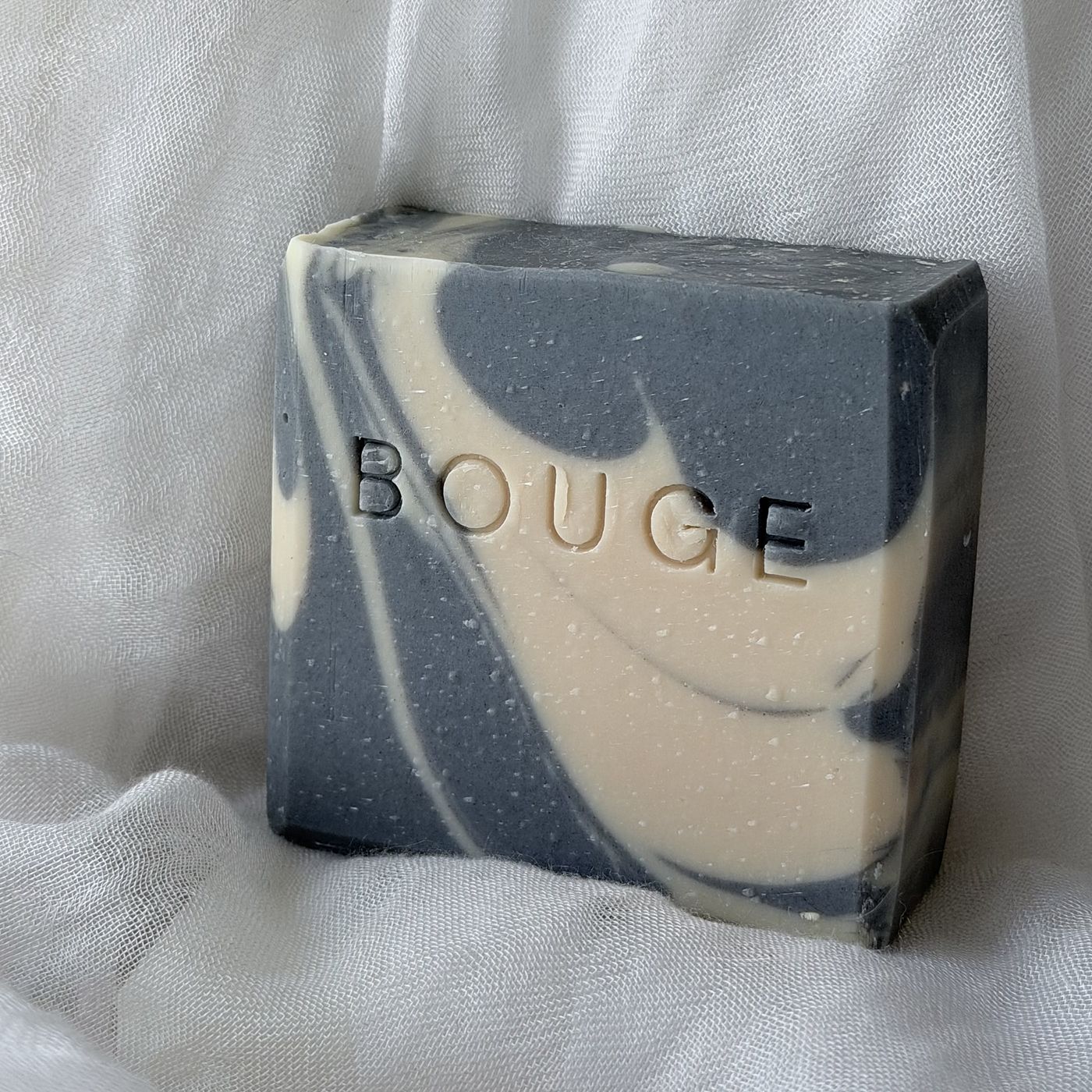 BOUGE Atelier No.04 soap, charcoal and cream swirled bar